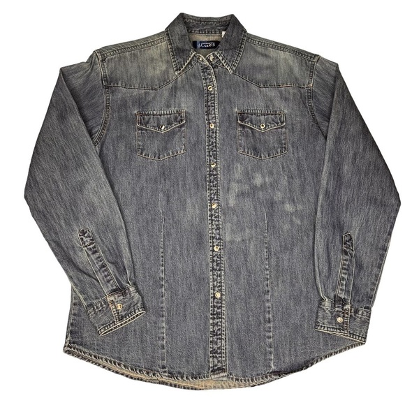 WRANGLER BLUES Distressed Denim Snap Button Long Sleeve Shirt Women's Size S - Picture 8 of 16